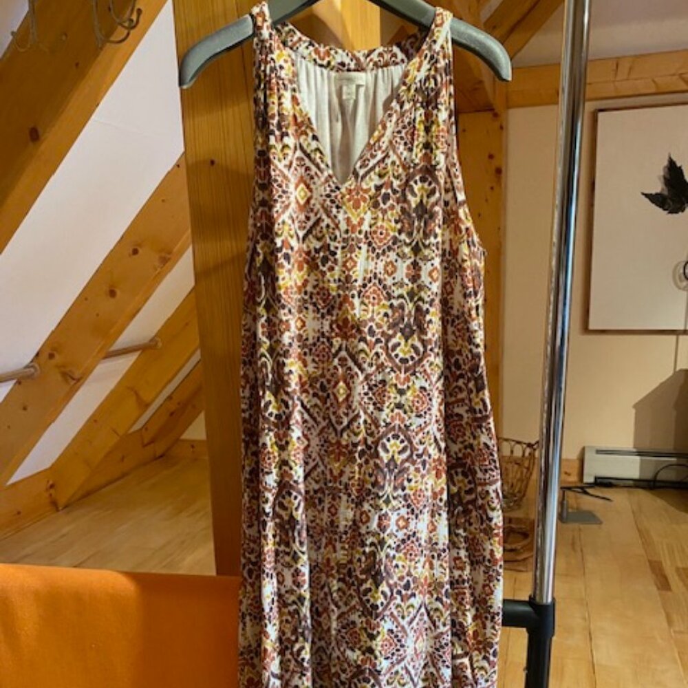 Garnet Hill Cream Multicolor Printed Sleeveless Maxi Dress